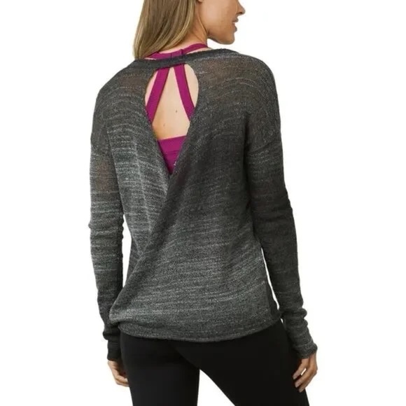 Prana Nightingale Ombré Light Wool Knit Open Back Long Sleeve Sweater SIZE S - Picture 2 of 9